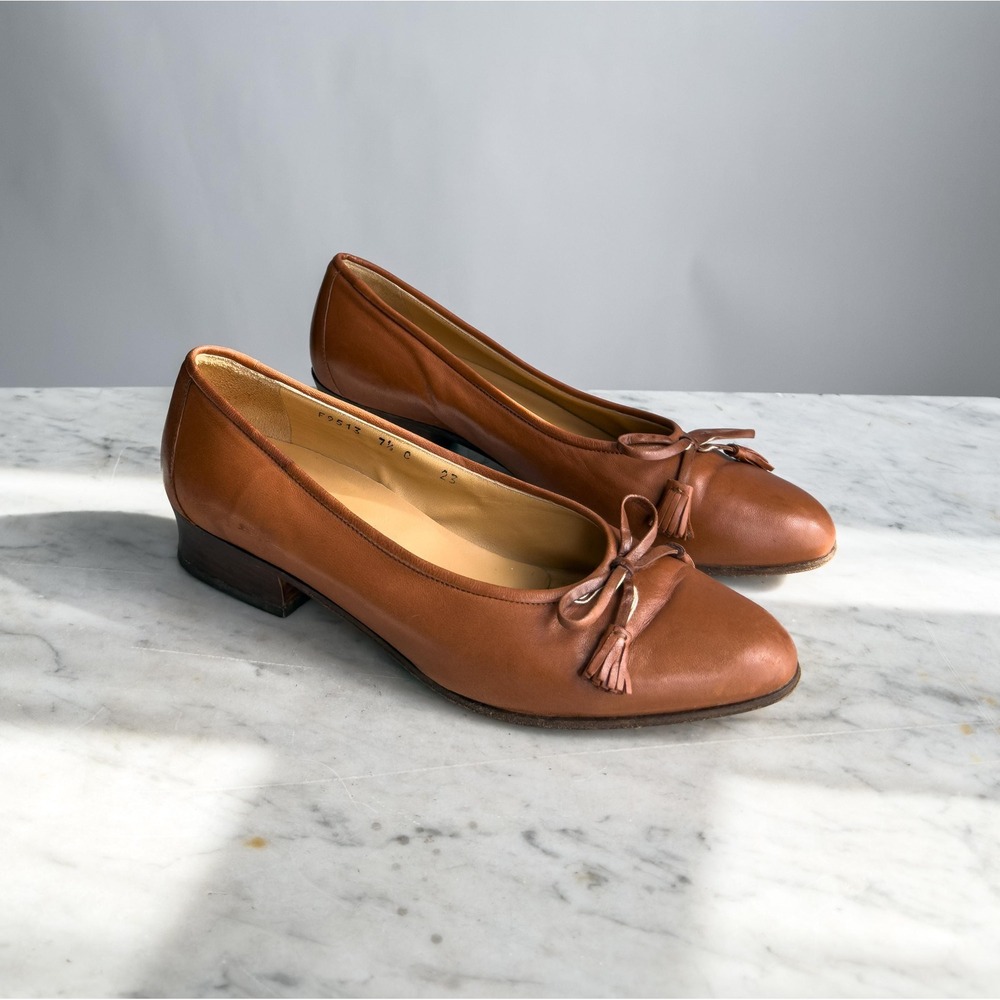 brown leather loafers‎ 80s 90s vtg Cole Haan tan shoes tassel loafers size 7.5